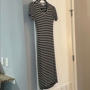 Dark Gray and White Striped Open Back Dress